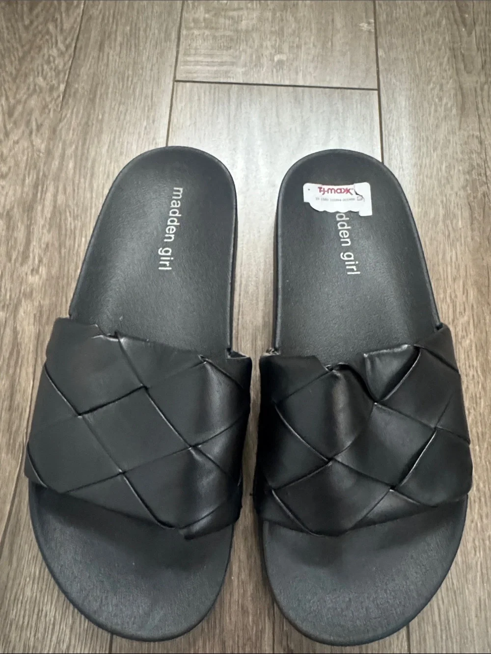 Madden Girl Black Woven Slide Sandals